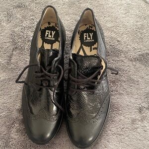 Fly London Shiny Black Leather Shoes